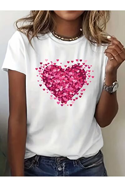 PAVRO Unisex Άνετο T-shirt με μικτό σχέδιο και στάμπα