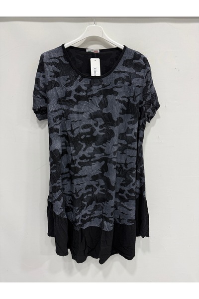 della moor Black Italian Camouflage Pattern Short Sleeve Midi Length Viscose ...