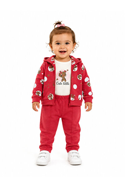 Chicsy Baby طقم بنطلون بودي كارديجان بسحّاب وقلنسوة مكون من 3 قطع بطبعة جلد ا...