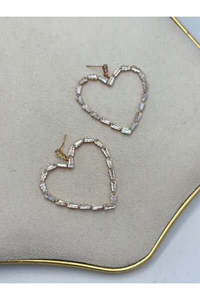 BYYEŞO Baget Stone Detailed Heart Earrings (Brass Plated)