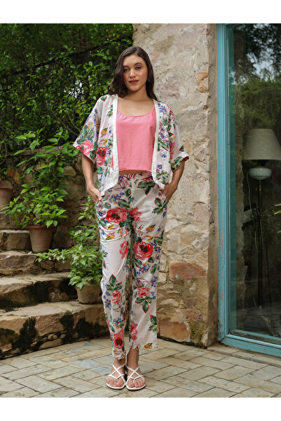Sanskrutihomes By Styli Pack of 3 - Cotton Floral Top, Solid Cami and Pants Set