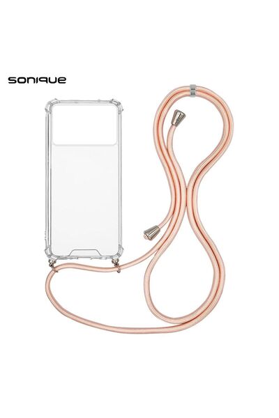 Sonique Θήκη Σιλικόνης με Κορδόνι Armor Clear Xiaomi Poco X6 Pro 5G Ροζ Σατινέ