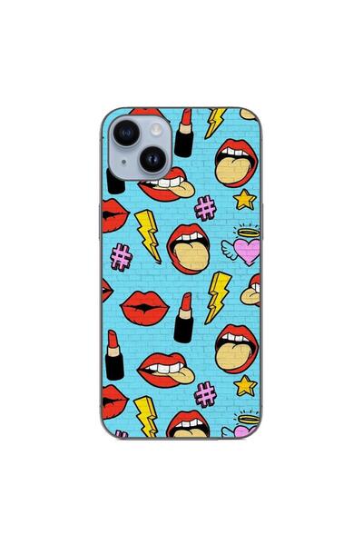 OEM Калъф, съвместим с Apple iPhone 15 Plus, силиконов гел TPU, с десен Поп а...
