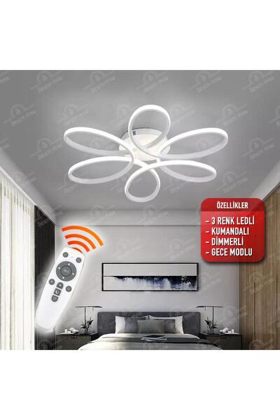 Elektroyou Star Beyaz Kumandalı 3 Renk Ledli Dimmerli Plafonyer Modern Ledli ...