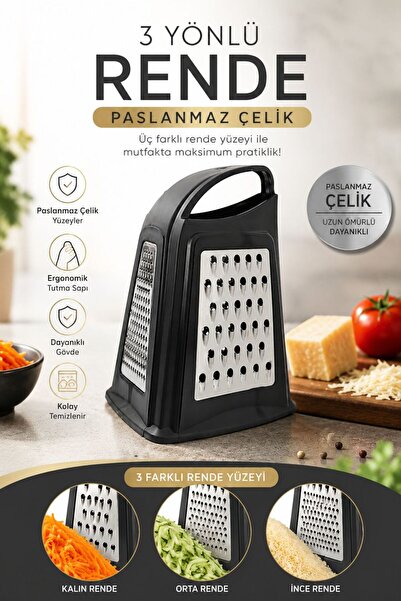 KaraWent Home Black 3-Way Stainless Steel Grater Multi-Purpose Kitchen Grater...