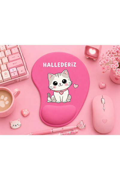 modesign HALLEDERIZ YAZILI SEVIMLI KEDI MAUSEPAD BILEK DESTEKLI ERGONOMIK EGL...