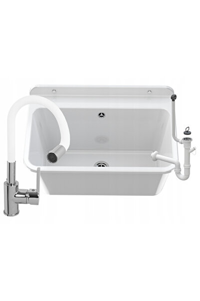 Granitan Chiuveta Alba cu Bazin Utilitar, 61x41x30 cm, cu robinet flexibil si...