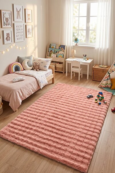 Halispecial Bulut Bubble Pembe Yüksek Havlı Peluş Halı-Ultra Yumuşak Lüks Dok...