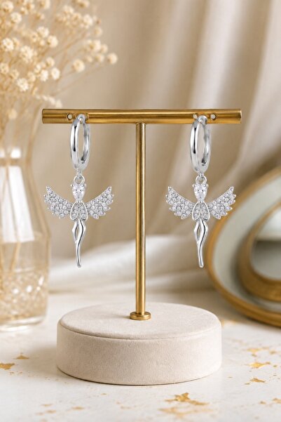 Liacharm Silver Color Angel Wing Zircon Stone Hoop Earrings