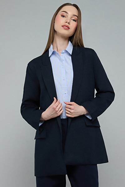 R&B Solid Oversized Single-Breasted Blazer