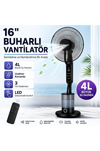 SMAYLİNG 16 İnç Buharlı Vantilatör, 4L Su Hazneli Ayaklı Fan, Uzaktan Kumanda...