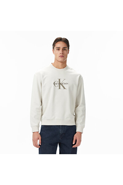 Calvin Klein Terry Monologo Erkek Beyaz Sweatshirt