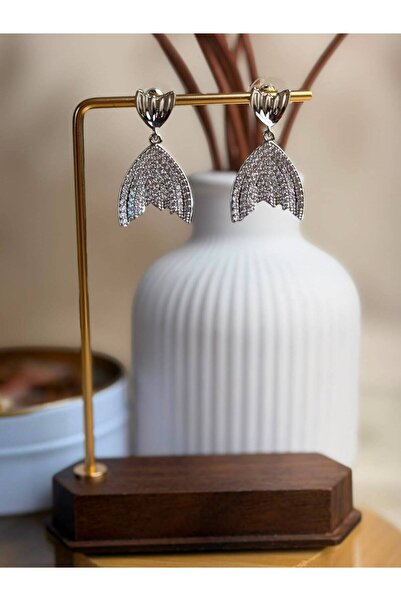 ANKA JEWELLRY Steel Women's Earrings with Zircon Stone, Fish Tail Design, Sil...