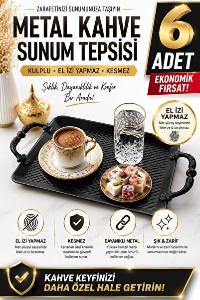 VENON 6 Pieces | |   Black Alara Metal Tray with Handles | |   Coffee Present...