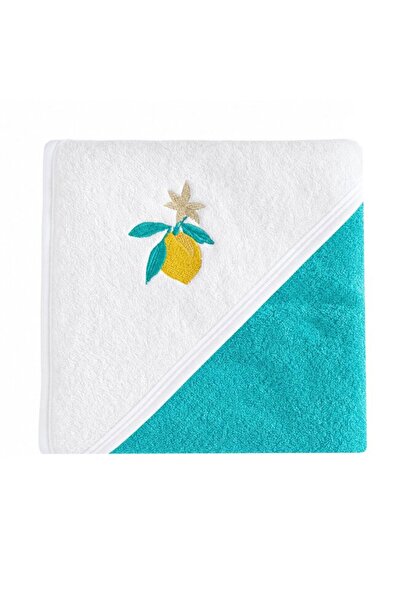 PRICHINDEL Hooded towel, Lemon, cotton, turquoise, 80 x 100 cm