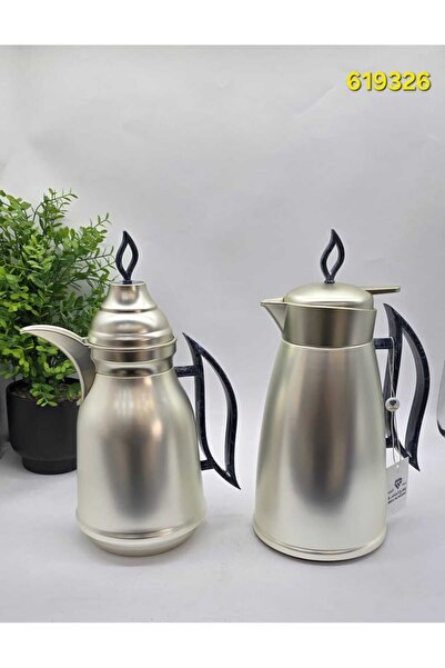 WAHJ ALMASAH ترامس الدمعة 1L+1L فضي مطفي مع قبضات زرقاء