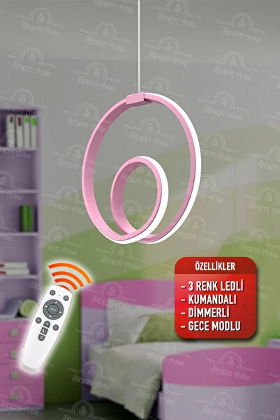 Elektroyou Orjin Pembe Kumandalı 3 Renk Ledli Dimmerli Modern Ledli Avize
