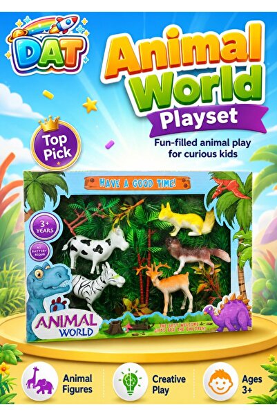 DAT Kids Animal World Figurines Playset with Trees & Habitat Accessories, Mul...