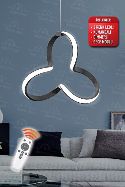 Elektroyou Malta Siyah Kumandalı 3 Renk Ledli Dimmerli Modern Ledli Avize