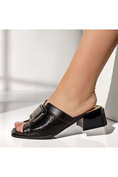 Modlet.ro Women's black block-heeled mules ANA5