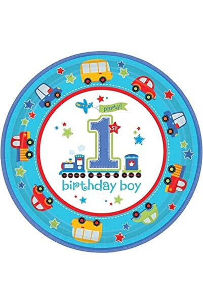AMSCAN First Birthday All Aboard Disposable Plates, 10 1/2 Inch, Multicolor, ...