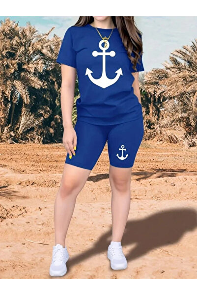 Generic Brand   Women's Short Sleeve Anchor Printed Viscose Double Suit