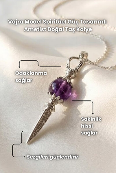 Elifsu Jewelry Vajra Model Spiritüel Güç Tasarımlı Doğal Taş Kolyeler Ametist...