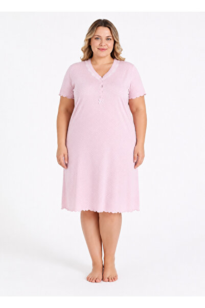 YUYİ Angelique 70% Bamboo 30% Cotton Plus Size Short Sleeved Women's Nightgown