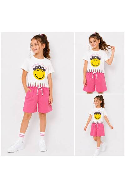 ciklet kids Girl's Shorts and Tassel-Trimmed Top Set