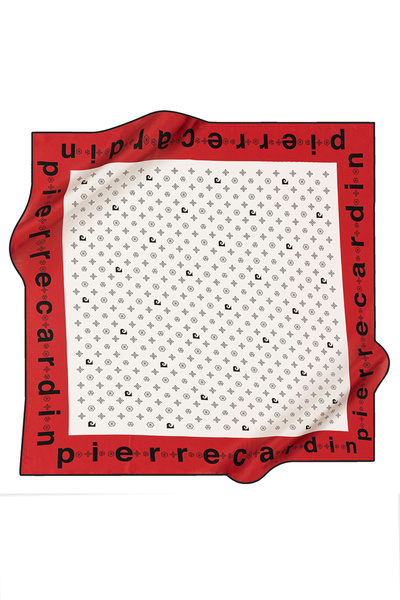 Pierre Cardin Red Logo Patterned 90X90 Silk Twill Scarf