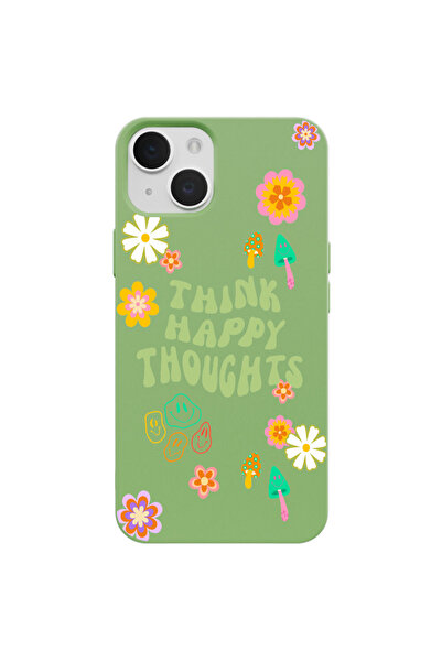 Casen iPhone 15 Yeşil Think Happy Renkli Silikon Kılıfı