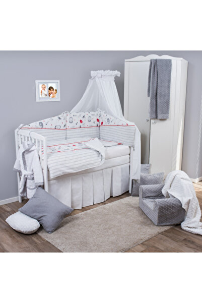 Bubaba Set de lenjerie de pat pentru bebelusi Red Grey Elephant – 6 piese