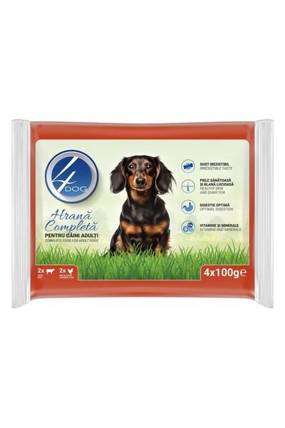 4dog Wet Food Adult Dog, Mixed, Chicken Liver and Beef, 4x100g