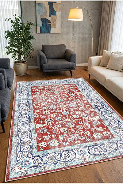 VOPTEKS Mavi Halı Salon Halısı Makinede Yıkanabilir Kaymaz Taban Halı