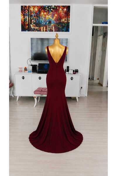 TuZeGiyim Burgundy Fish Model Evening Dress