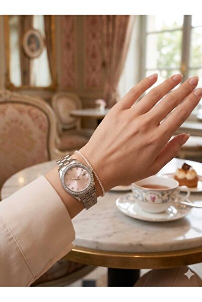 Newera Watch Steel Cord Stone Minimal Calendar Women's Wristwatch