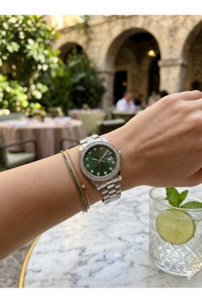 Newera Watch Steel Cord Stone Minimal Calendar Women's Wristwatch