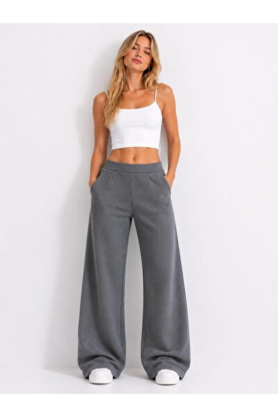 aykidsclup Women's Gray Wide-Leg Relaxed Fit Pants – 1778-
