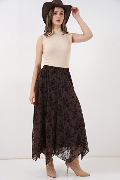 Merterium Women's Patterned Lined Skirt 1476 - Brown