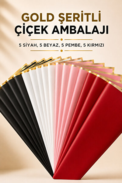 Sellor Gold Şeritli Çiçek Ambalajı 20’li Set Siyah Beyaz Pembe Kırmızı Buket ...