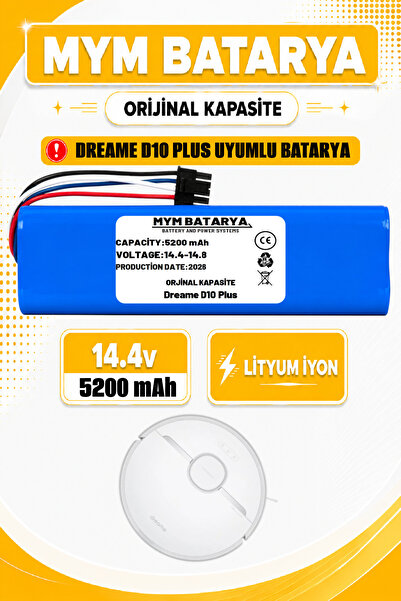 MYM BATARYA Dreame D10 Plus Robot Süpürge Bataryası 14.4V 5200mAh Li-ion Pil ...