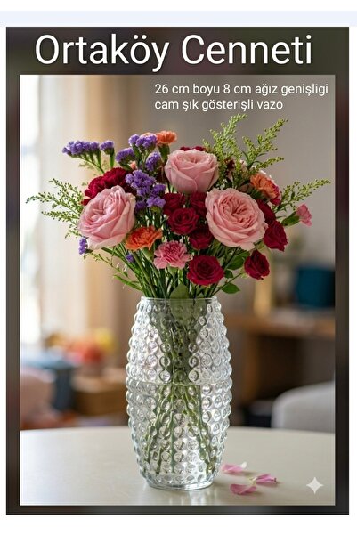 ORTAKÖYCENNETİ Vază din sticlă decor elegant 1 bucată 26 cm înălțime 8 cm lăț...