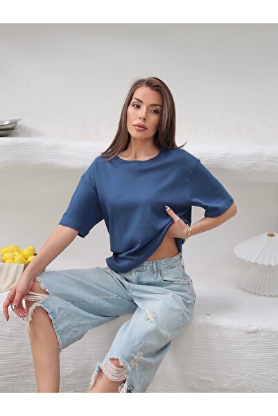 Paw Garage Tricou oversize din țesătură Mia Interlock, cu decolteu tip crew, ...