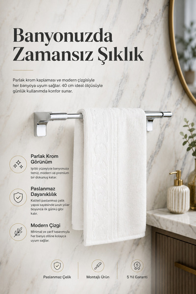 Premium F1 Model Chrome Long Towel Hanger 40 cm Bathroom Towel Hanger with Stainless Steel Assembly 5 Years Warranty