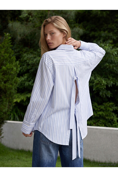 LC Waikiki Rmz Gi̇yi̇m Farkiyla Women's Striped Poplin Shirt with Tie Back
