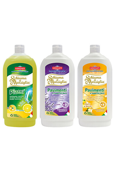 Schiuma di Marsiglia Pachet Detergent de vase Piatti Fiori di Limone 1 L + De...