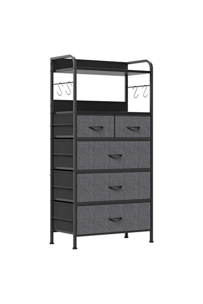 Garvee 5-Drawer Fabric Storage Chest with Top Shelf & Hooks, Large Capacity O...