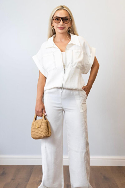 Muna Boutique Edya Women's Viscose Comfortable Fit White Two-Piece Set - Pant...