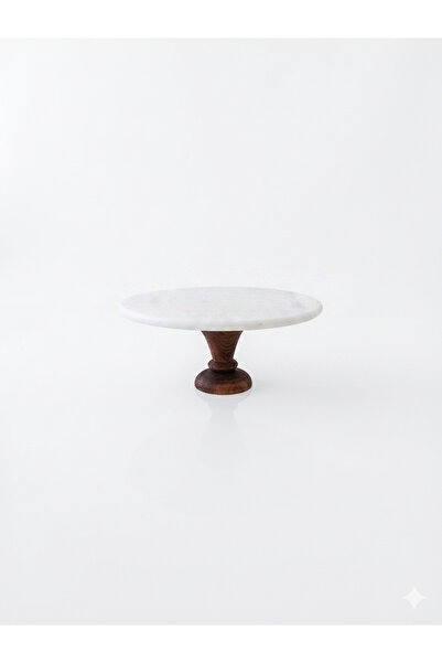 Trend Silver Olmo Natural Marble Round High Wooden Leg Presentation Stand Nat...