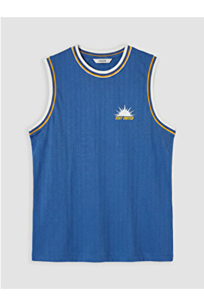 LC Waikiki New Season Blue Crew Neck Printed Men's Sleeveless T-Shirt
